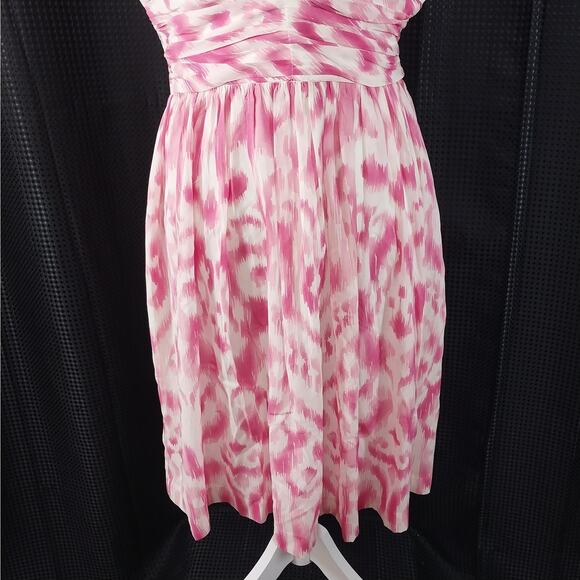 TRINA TURK, LOS ANGELES! SILK! PINK & WHITE ABSTRACT A-LINE CHIFFON DRESS! SZ 10 - Picture 4 of 10